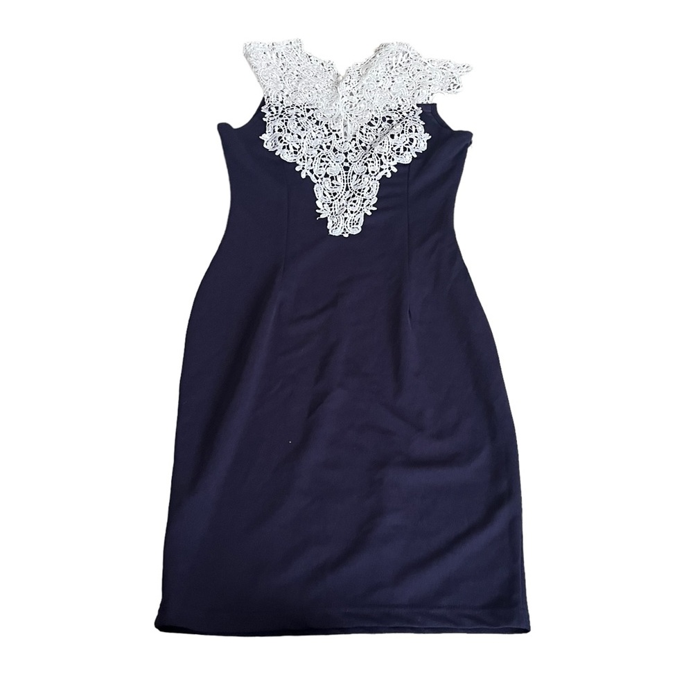 SHEIN blue and white lace dress